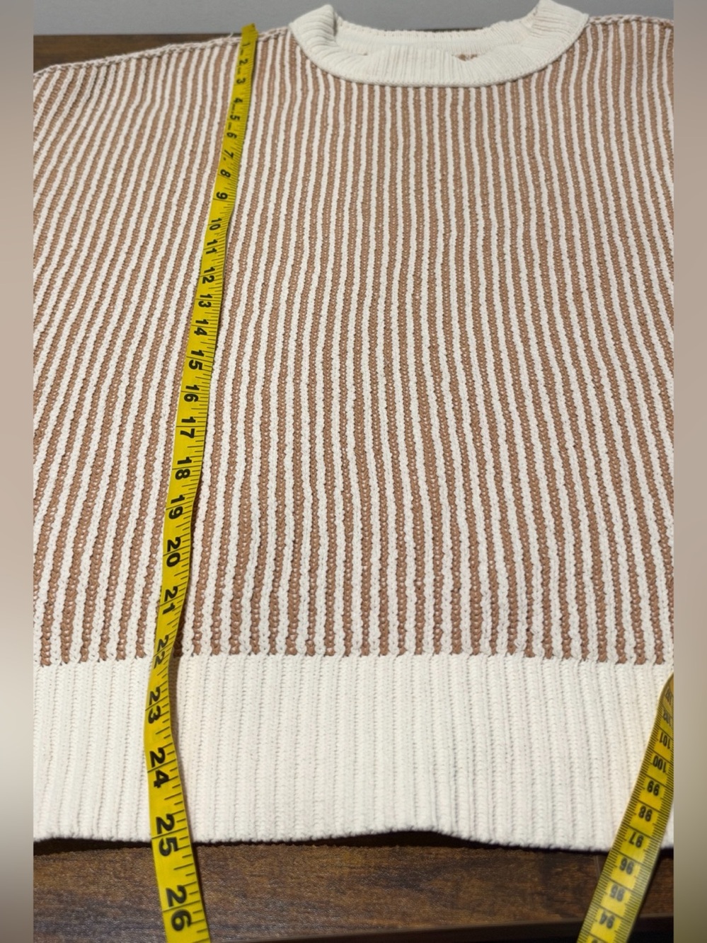 Aerie Beyond Chenille Striped Crewneck Sweater Beach Dune - Picture 8 of 8